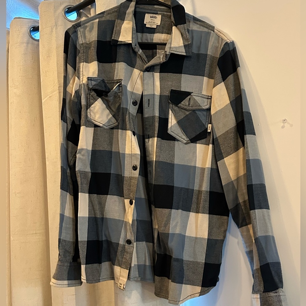 Vans Black Blue Tan and White Plaid Shirt